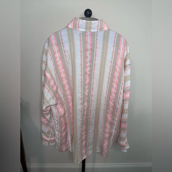 Vineyard Vines Womens 6 Peach Beige White Blouse Shirt Beach Coastal Core Ocean - Picture 5 of 8